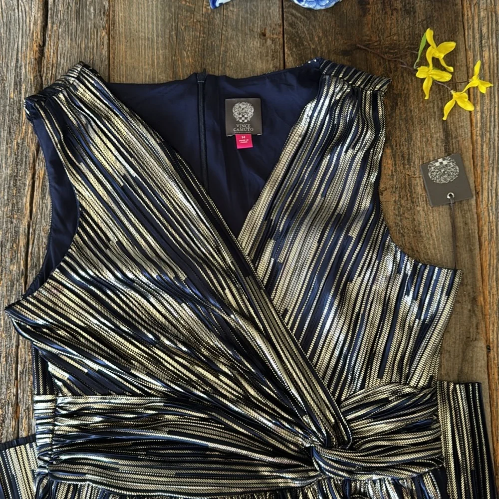 Vince Camuto Elegant Navy and Gold Supplice Dress Size 14 NWT - Picture 11 of 15